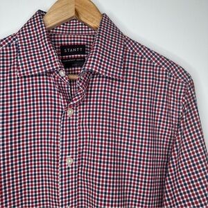 STANTT Red Navy Plaid Button Down Shirt Neck 16